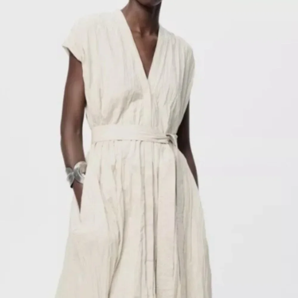 NWT ZARA ZW COLLECTION BELTED WRINKLED DRESS M S L XXL